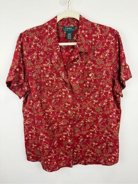 Vintage Lauren Ralph Lauren Linen Floral Camp Shirt Cottagecore L